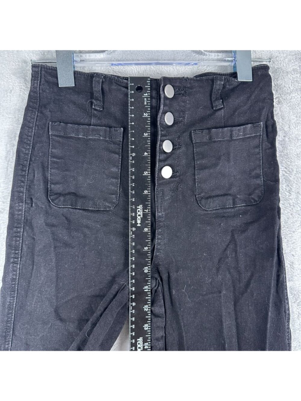 Womens Wide Leg Pants Size Medium Flat Front Button Fly Front Pockets Black - Picture 8 of 11